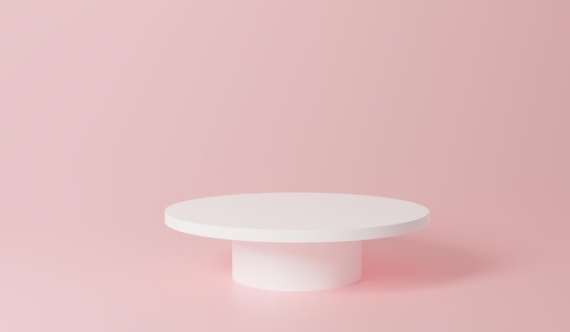 Białe realistyczne 3d cylindryczne podium na cokole z pastelowym różowym tłem półkole Abstrakcyjne renderowanie 3d geometryczna platforma Prezentacja produktu Minimalna scena pokaż produkt