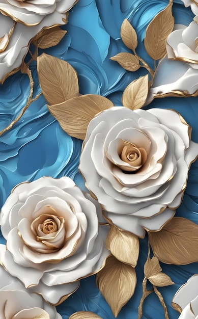 Białe róże tło ilustracja złoty błękit