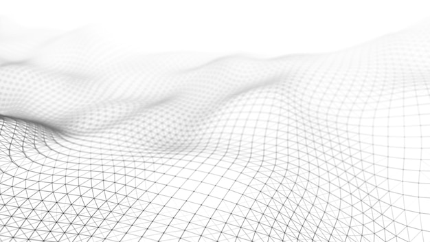 Zdjęcie białe tło fale abstrakcyjne białe tło futurystyczne fala z łączącymi się kropkami i liniami na ciemnym tle fala cząstek renderowanie 3d