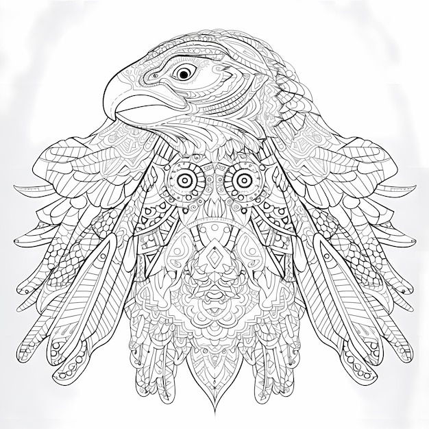 Zdjęcie białe tło huichol art coloring page szczegółowa głowa orła dla dorosłych