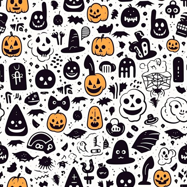 Zdjęcie białe tło z czarnymi i pomarańczowymi ikonami halloween generatywny ai