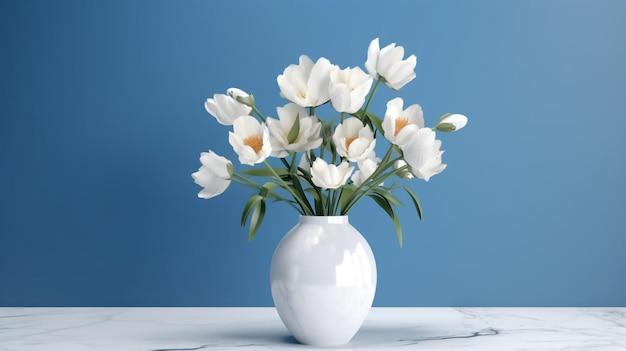Białe tulipany w białym wazonie na stole