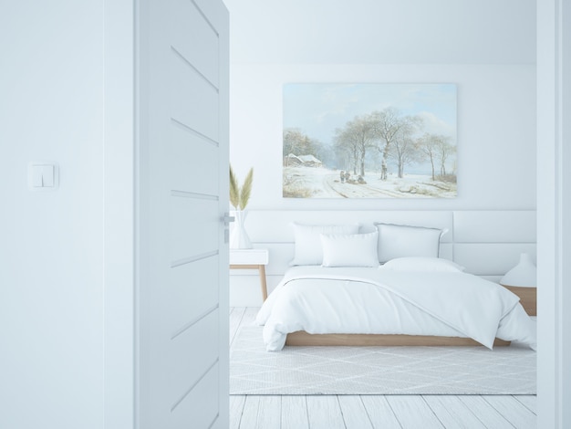Białe Wnętrze Sypialni W Stylu Skandynawskim