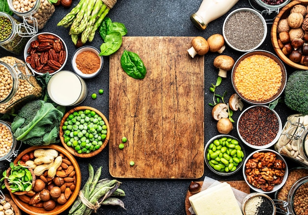 Białko wegańskie Pełny zestaw roślinnych źródeł żywności wegetariańskiej Zdrowe odżywianie składników diety...