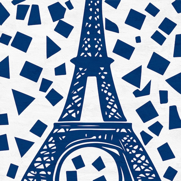 Biało-niebieska geometryczna minimalistyczna wieża Eiffla Paris Square sztuka do druku