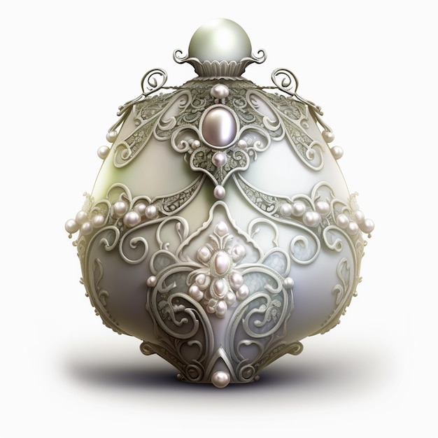 Biało-srebrne jajko z perłowym wzorem.