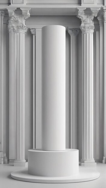 Zdjęcie biały 3d render kolumny podium cylinder kwadratowy i sześciokąt kolumna platforma zestaw pusta scena wyświetlacza w