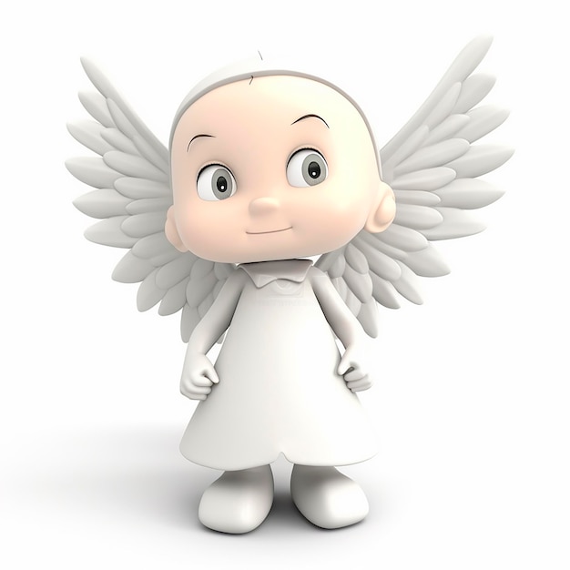 Biały anioł zabawny uroczy kreskówka 3d ilustracja na białym tle kreatywny avatar