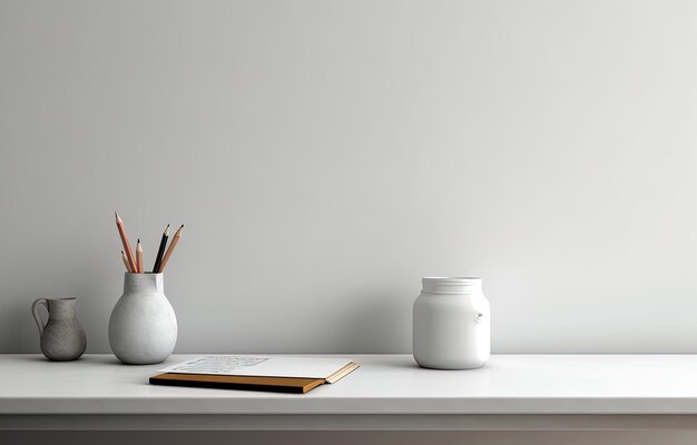 Zdjęcie biały biurko z ołówkiem i ołówkiem na nim