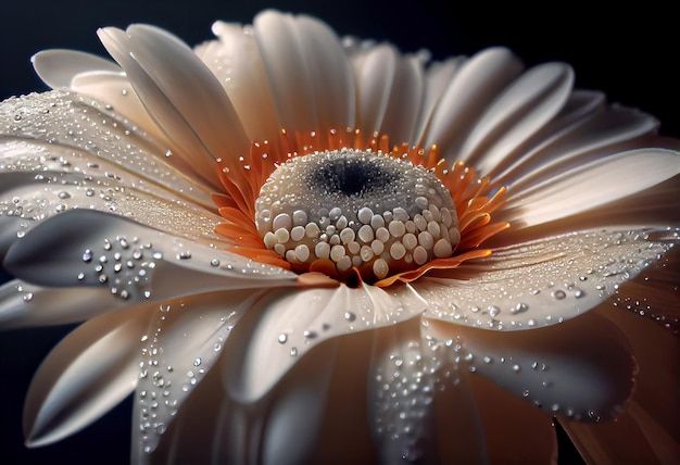 Biały gerbera kwiat makro strzał kropli wody spadających na płatki kwiatu Generatywne ai