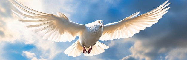 Biały gołąb latający w powietrzu