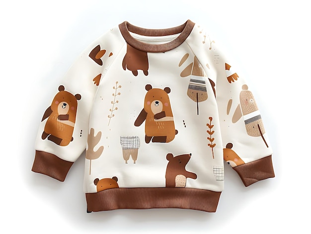 biały i brązowy sweter z brązowym niedźwiedziem