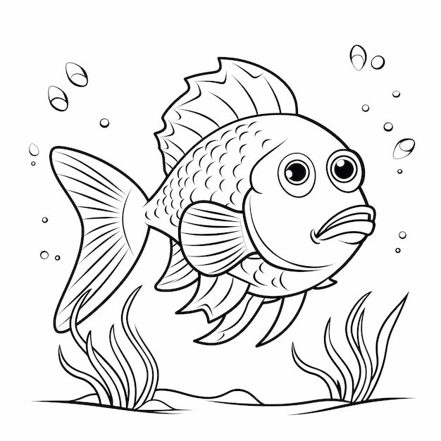Biały i czarny styl malowania zwierzęta morskie król ryby strona książki do malowania