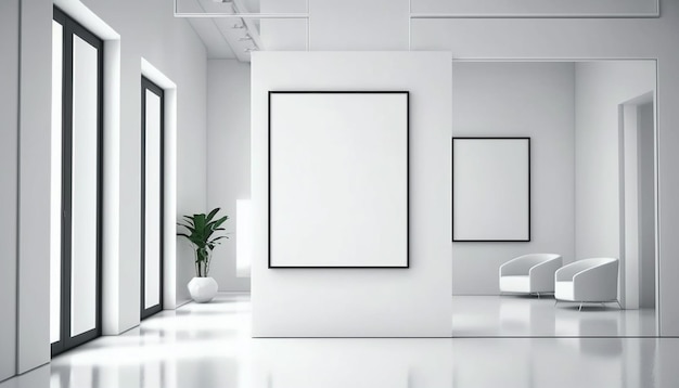Biały kącik biurowy na otwartej przestrzeni z makietą ściany Generative AI