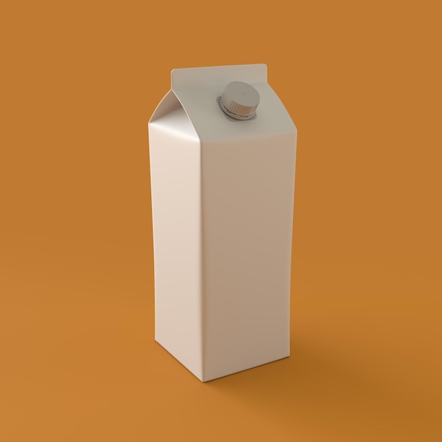 Biały karton Mleko i sok owocowy Pusty pojemnik Opakowanie Plastikowy przedmiot na pomarańczowym tle Renderowanie 3d