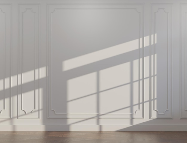 Biały klasyczny drewniany panel ścienny pusty pokój