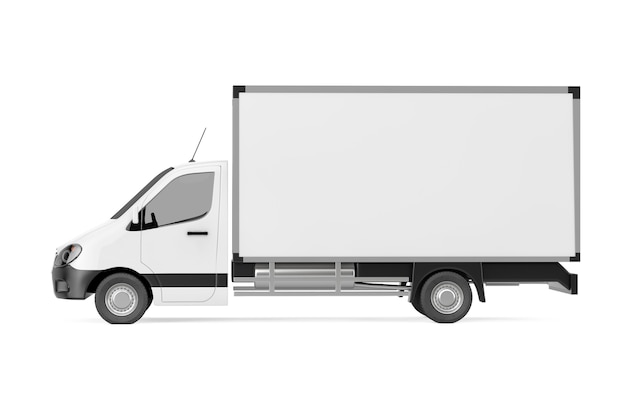 Biały komercyjnych ładunków przemysłowych dostawczych Van Truck na białym tle. Renderowanie 3D