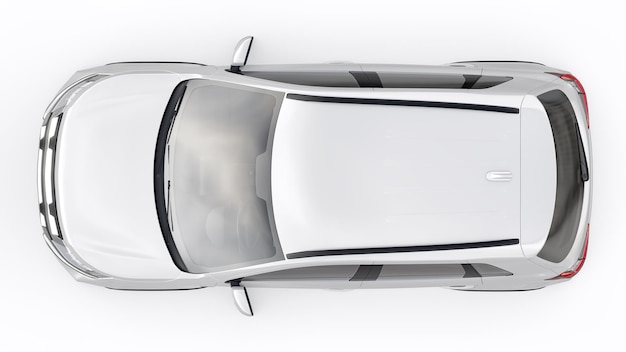 Biały kompaktowy miejski SUV na białym jednolitym tle z pustym nadwoziem do projektowania renderowania 3d