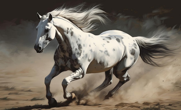 Biały koń galopujący po pustyni Ilustracja AI GenerativexA