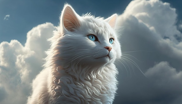 Biały kot ustanawiające obraz chmury Ai generowane sztuki