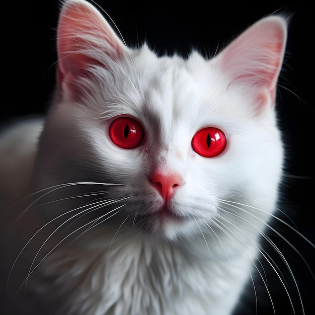 Biały kot z czerwonymi oczami