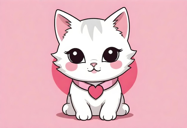 biały kot z sercem na klatce piersiowej