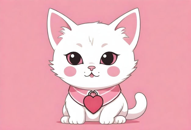 biały kotek z sercem na klatce piersiowej