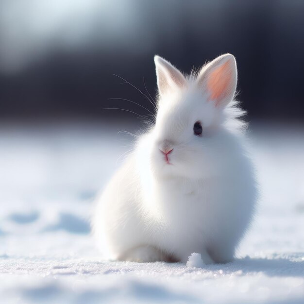 Biały królik na śnieżnym polu z określonym