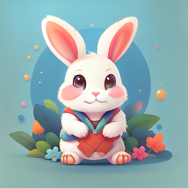 Zdjęcie biały królik trzymający marchewkę w łapach urocza szczegółowa sztuka cyfrowa