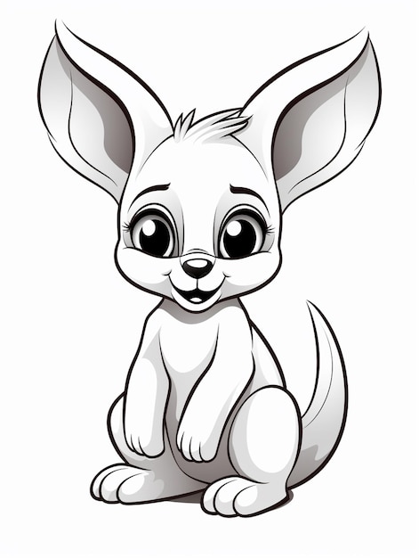 Zdjęcie biały królik z kreskówki siedzący z dużymi oczami.