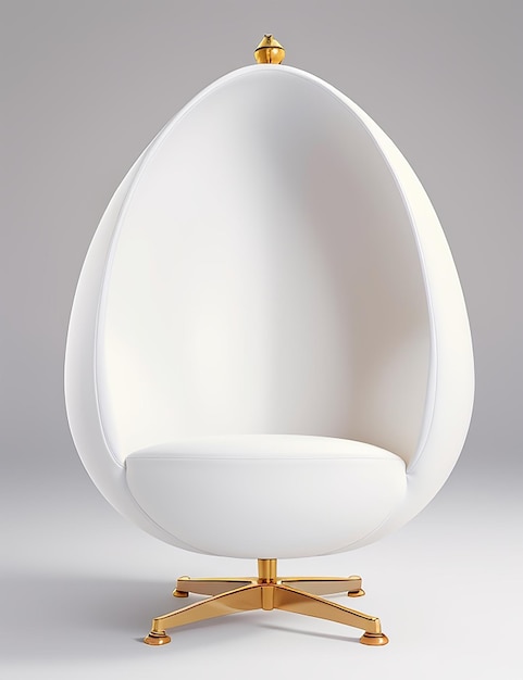Biały krzesło jajowe z złotym klamrem na białym tle