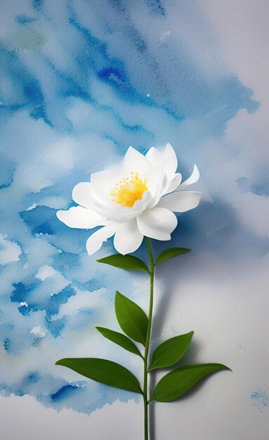 Biały kwiat lotosu na niebieskim tle
