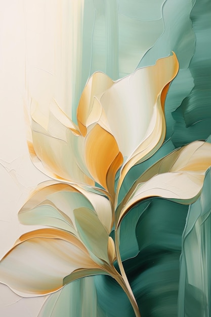 Biały kwiat magnolii na zielonym tle Ręcznie wykonany obraz