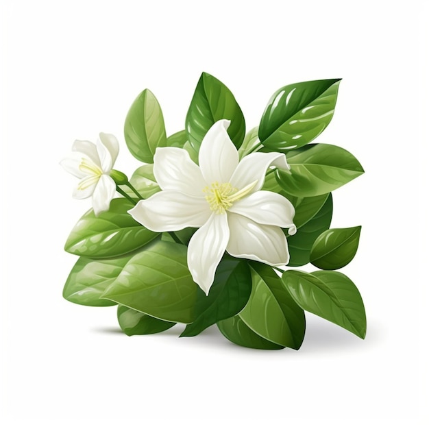 Biały kwiat magnolii z zielonymi liśćmi
