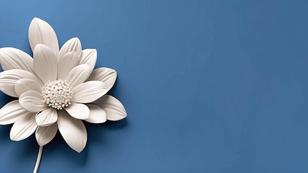 Zdjęcie biały kwiat na niebieskim tle botaniczny tapeta do prezentacji szablon