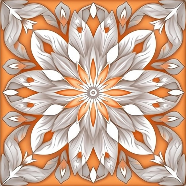 biały kwiat na pomarańczowym tle z liśćmi generatywnymi ai