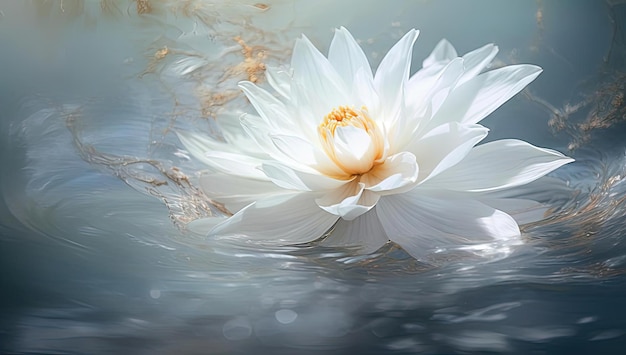 Biały kwiat pływający w wodzie w stylu Andy'ego Fairhursta.