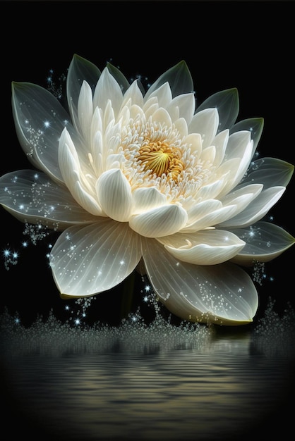 Biały kwiat siedzi na szczycie ai generatywnego zbiornika wodnego