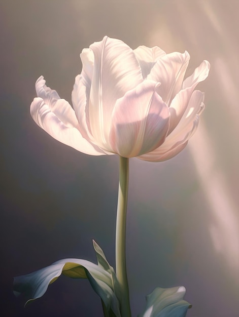 Biały kwiat z zieloną łodygą i różowym kwiatem