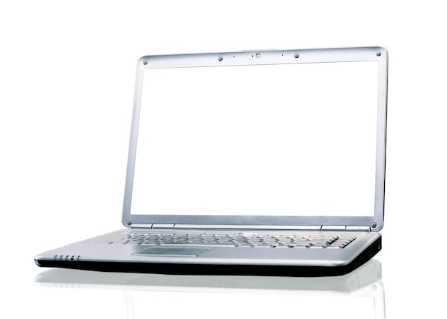 Zdjęcie biały laptop w biurze.