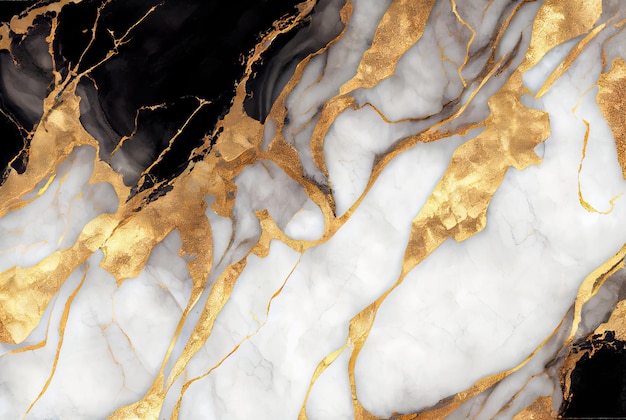 Biały marmur ze złotym i czarnym obsydianowym abstrakcyjnym tłem