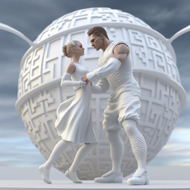 Zdjęcie biały marmurowy popiersie tańczącego mężczyzny i kobiety jest greckim posągiem, który ai stworzył