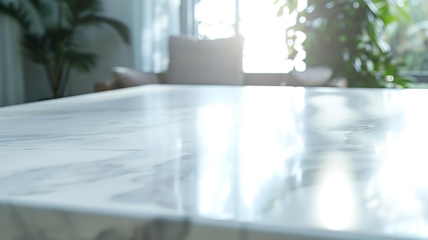 Biały marmurowy stół do montażu wyświetlacza na jasnym tle salonu Generatywna sztuczna inteligencja