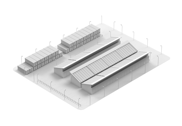 Biały model branżowy lub inteligentny park osiedla przemysłowego z rozwojem infrastruktury