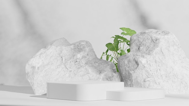 Zdjęcie biały naturalny cokół lub wyświetlacz na podium, pusta platforma do prezentacji produktów, renderowanie 3d