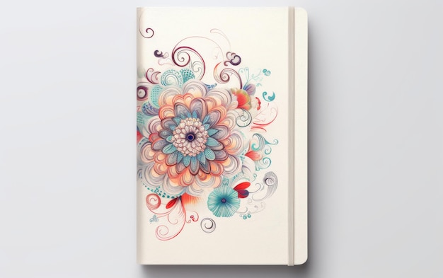 Zdjęcie biały notebook z kolorowymi kwiatami
