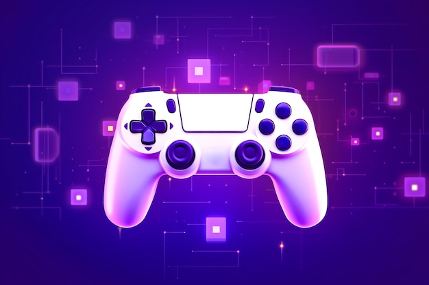 Biały nowoczesny gamepad z neonowymi światłami w tle