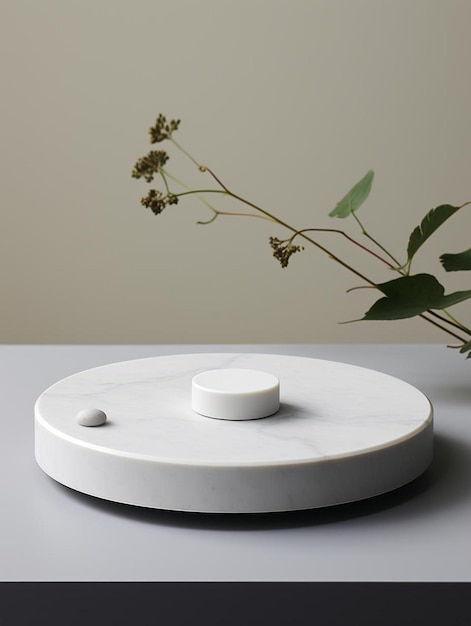 Zdjęcie biały okrągły stół z białą podstawą, która mówi wazon