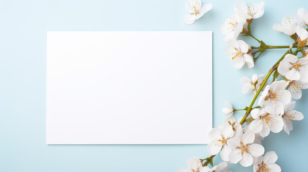 Biały papier z białymi kwiatami na niebieskim tle