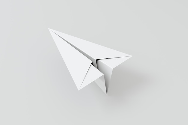 Biały papierowy samolot z białym tłem renderowania 3d